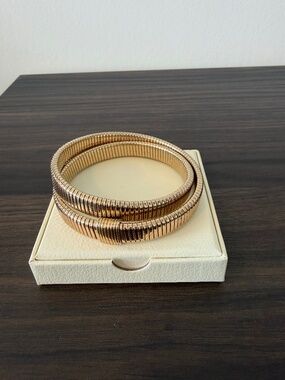 J.Crew Rose Gold Tone Tubogas Coil Wrap Cuff Bracelet Signed